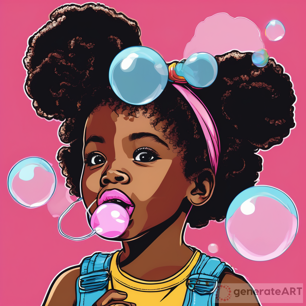 Pop Art Image: Little Black Girl Blowing Bubble with Afro Puffs
