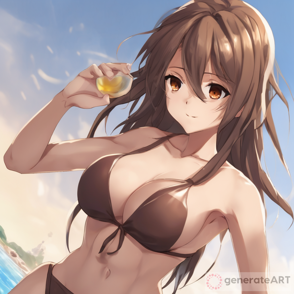 Brown-Eyed Long-Hair Anime Girl in a Sexy Bikini
