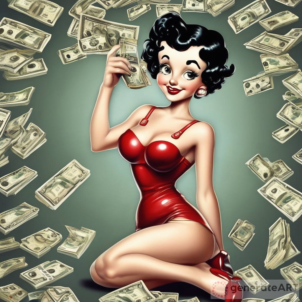 Cartoon Betty Boop with a Bag of Money - Painted Picture