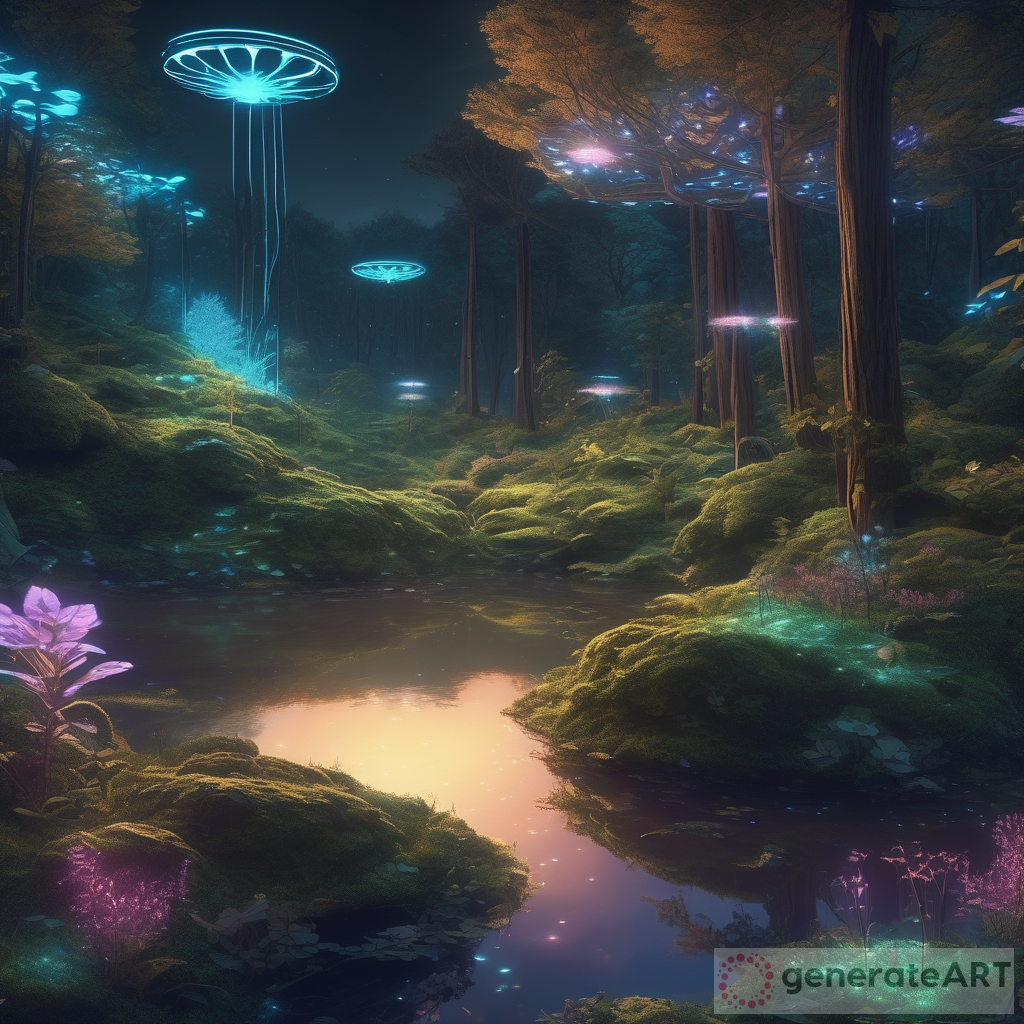 Tranquil Futuristic Natural Scene: Blending Nature and Advanced Technology