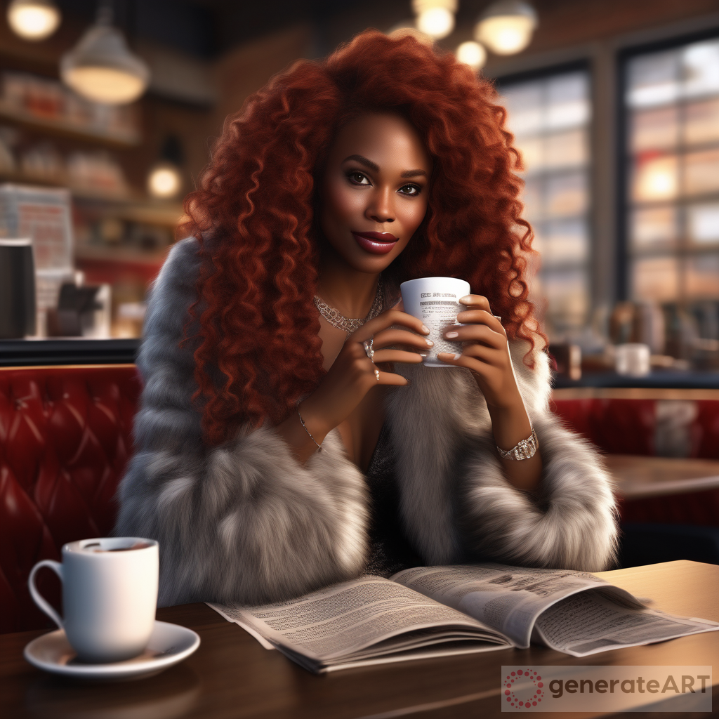 African American Black Woman: Coffee Shop, Hot Cocoa, Newspaper