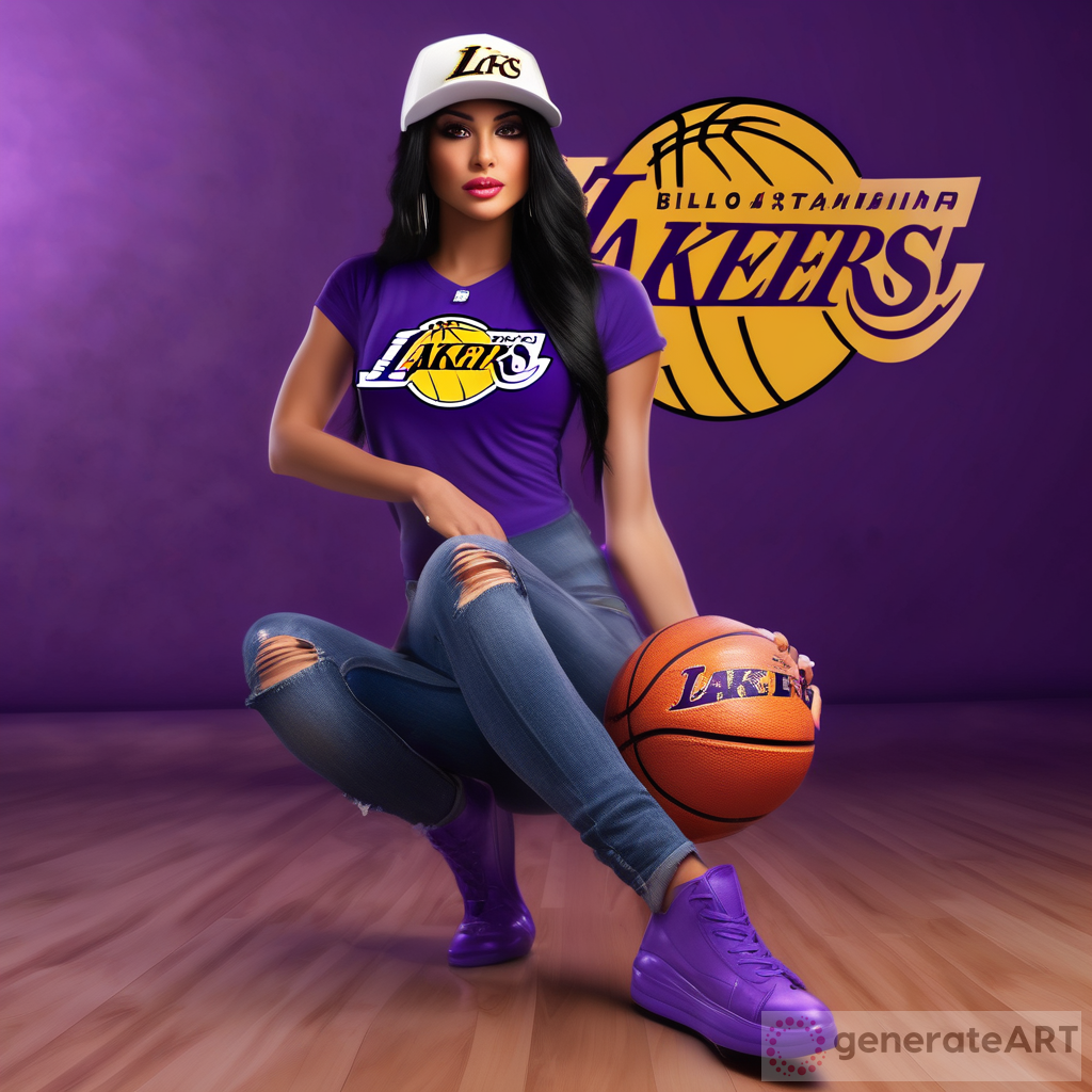 3D Full Body Ultra Realistic Hispanic Beautiful Woman with Los Angeles Lakers Baseball Cap