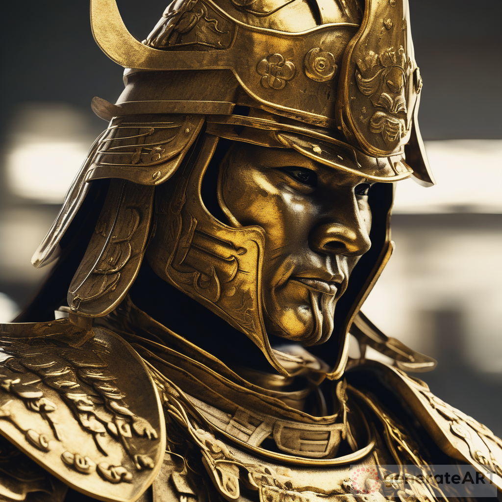 Close-Up of Golden Samurai Warrior: Upscaled Ultra-Sharp Resolution