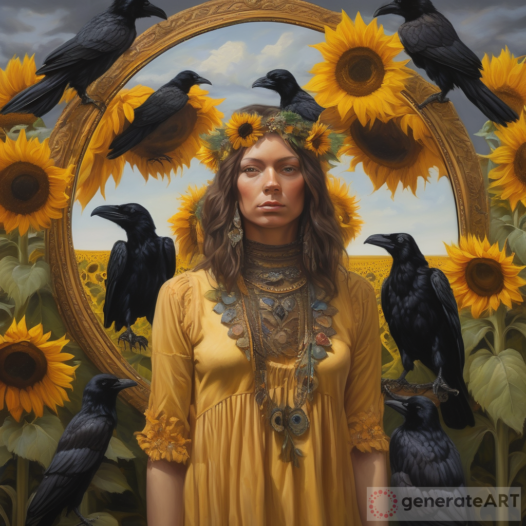 Sunny Boho: A Highly Detailed Oil Painting of a Woman Embracing Nature's Contrasts