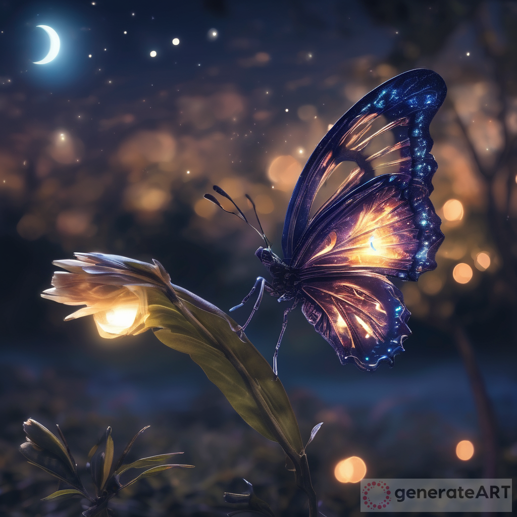 Glowing Butterfly on a Beautiful Moonlit Night
