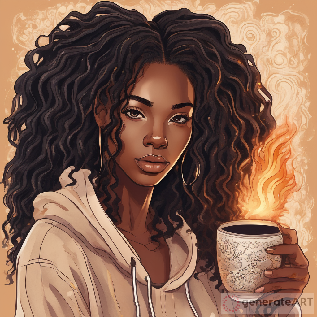 A Captivating Image of a Black Woman with Light Skin Tone and Thin, Long Wavy Black Dreadlocks