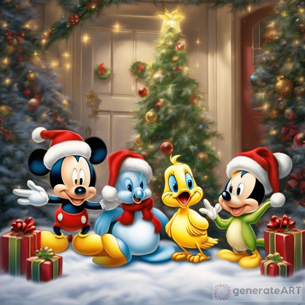 Embrace the Magic of Disney: Photorealistic Mickey Mouse, Tweety Bird, and Tinkerbell Christmas Theme