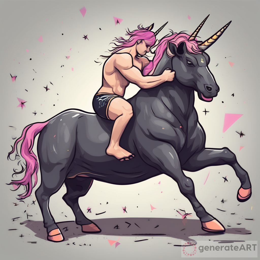 Unicorn Wrestling a Bull: A Battle of Strength and Magic