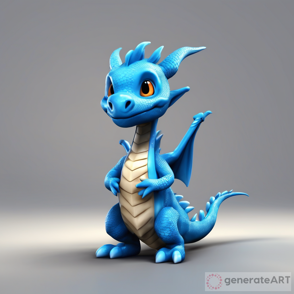 Captivating Digital Art: The Young Cute Blue Dragon in 3D