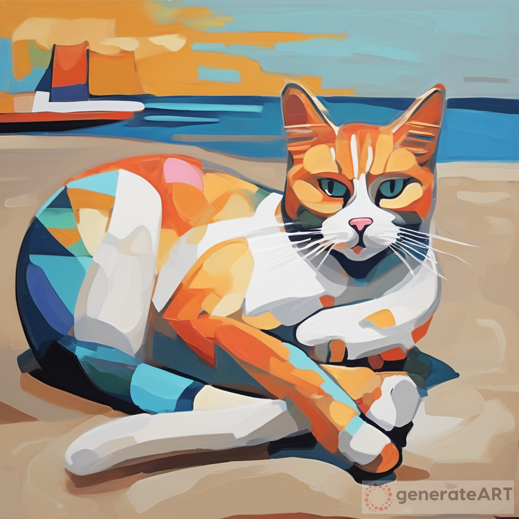 Abstract Cat Lounging on the Beach | Tranquility and Relaxation