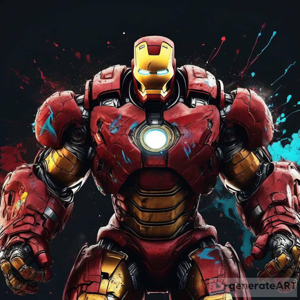 Graffiti Explosion: Iron Man Hulkbuster in High Definition 8K HDR RGB - A Unique Artistic Marvel