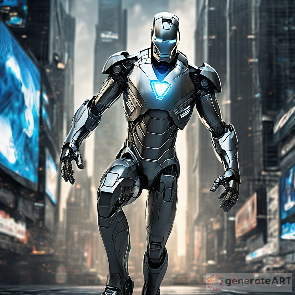 Techno-Stealth Style: Iron Man in Silver and Dark Gray Suit with Cybernetic Enhancements