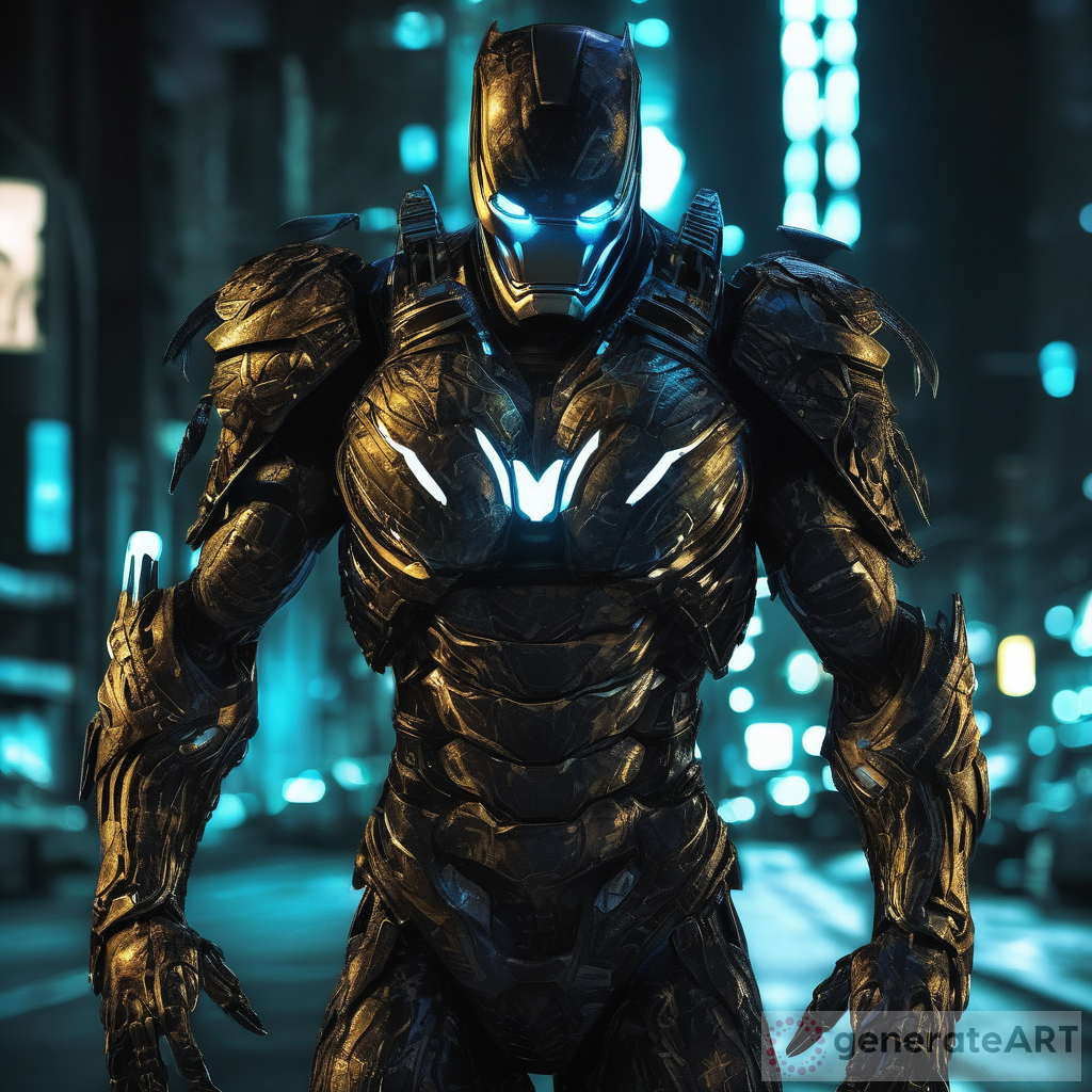 Gotham's Bioluminescent Predator: Armored Figure with a Glowing Suit