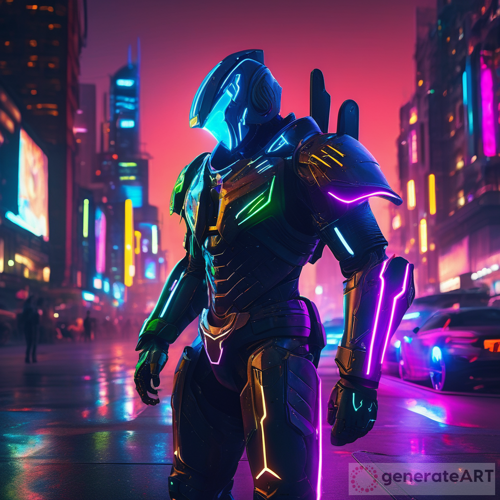 Neon Knight Exo-Suit: Guarding a Cyberpunk Cityscape