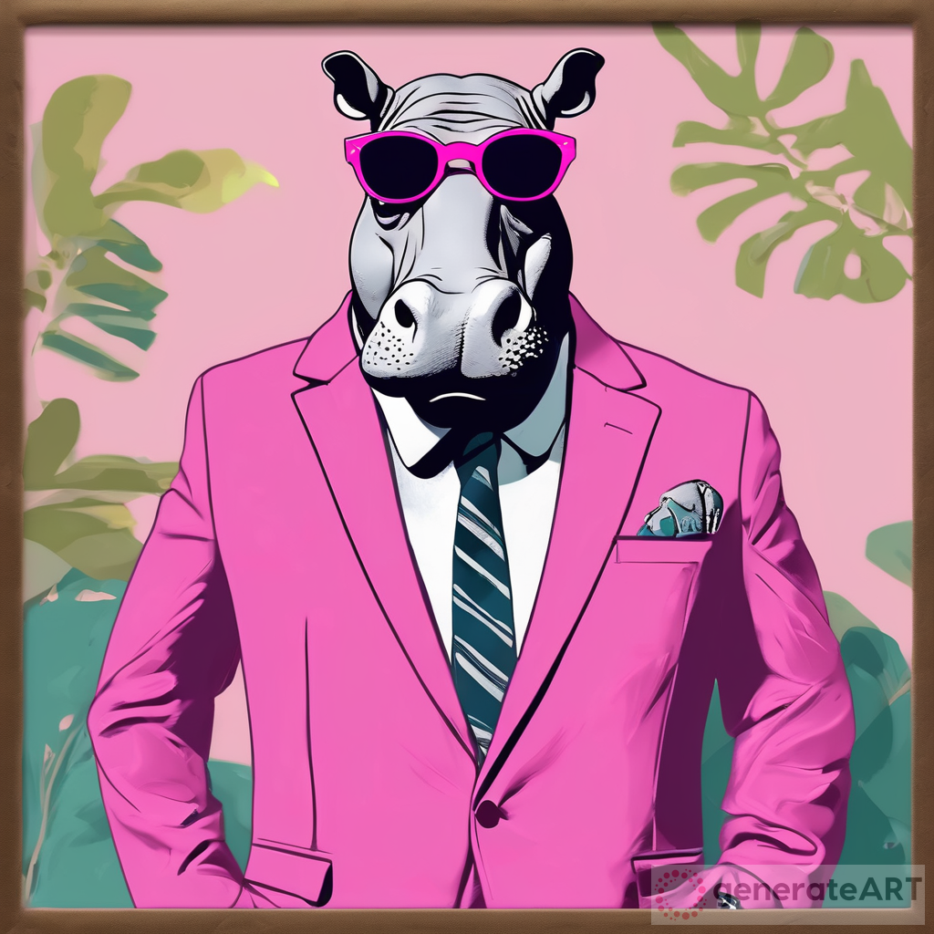 Crazy Hippo with Pink Suit and Sunglasses | GenerateArt