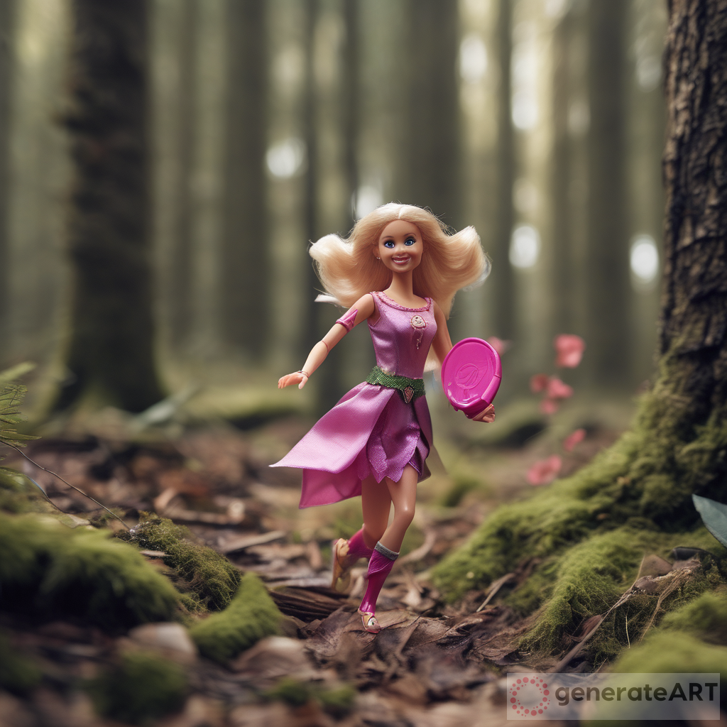 Whimsical Adventure: Silvan Elf Chasing a Barbie Doll in the Enchanted Forest