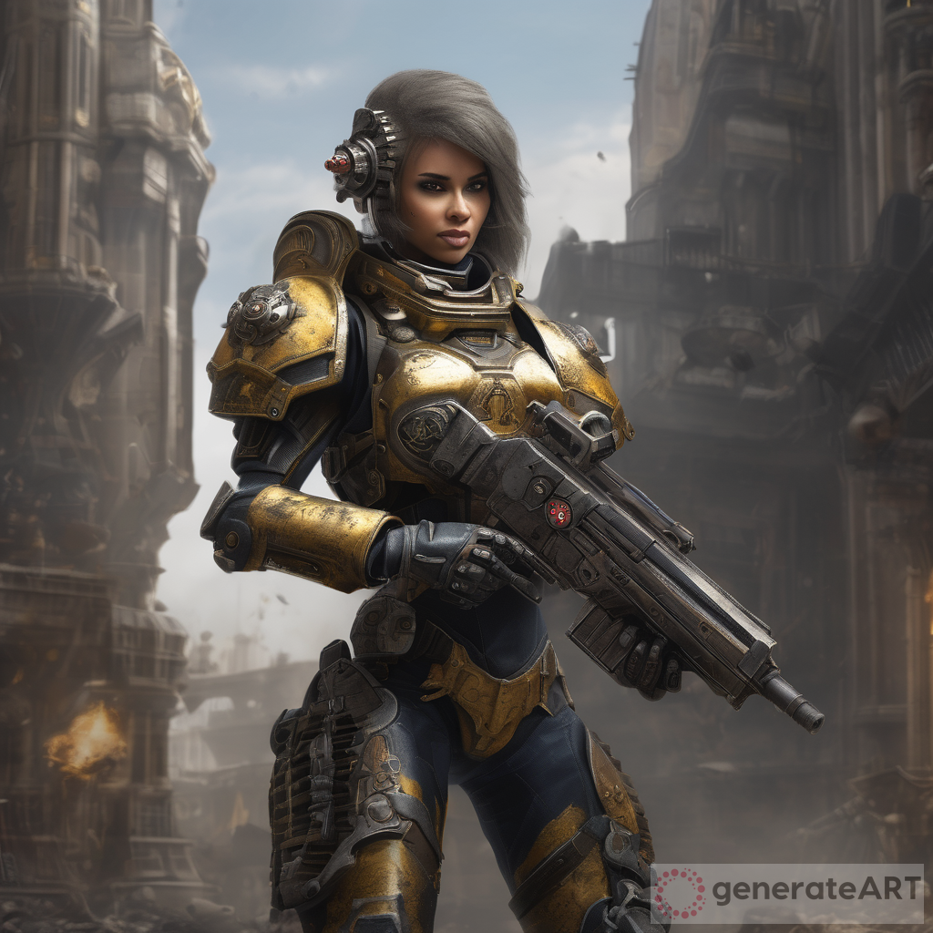 4K UHD Concept Art: Sister of Battle Repentia in Heroic Pose with Imperial Guard in Chaos Battle - Warhammer 40K