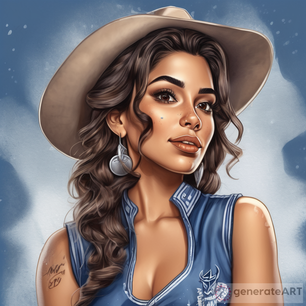 Illustration of a Hyper Realistic Latina Woman with 90s Hairstyle and Cowboys Team Dress