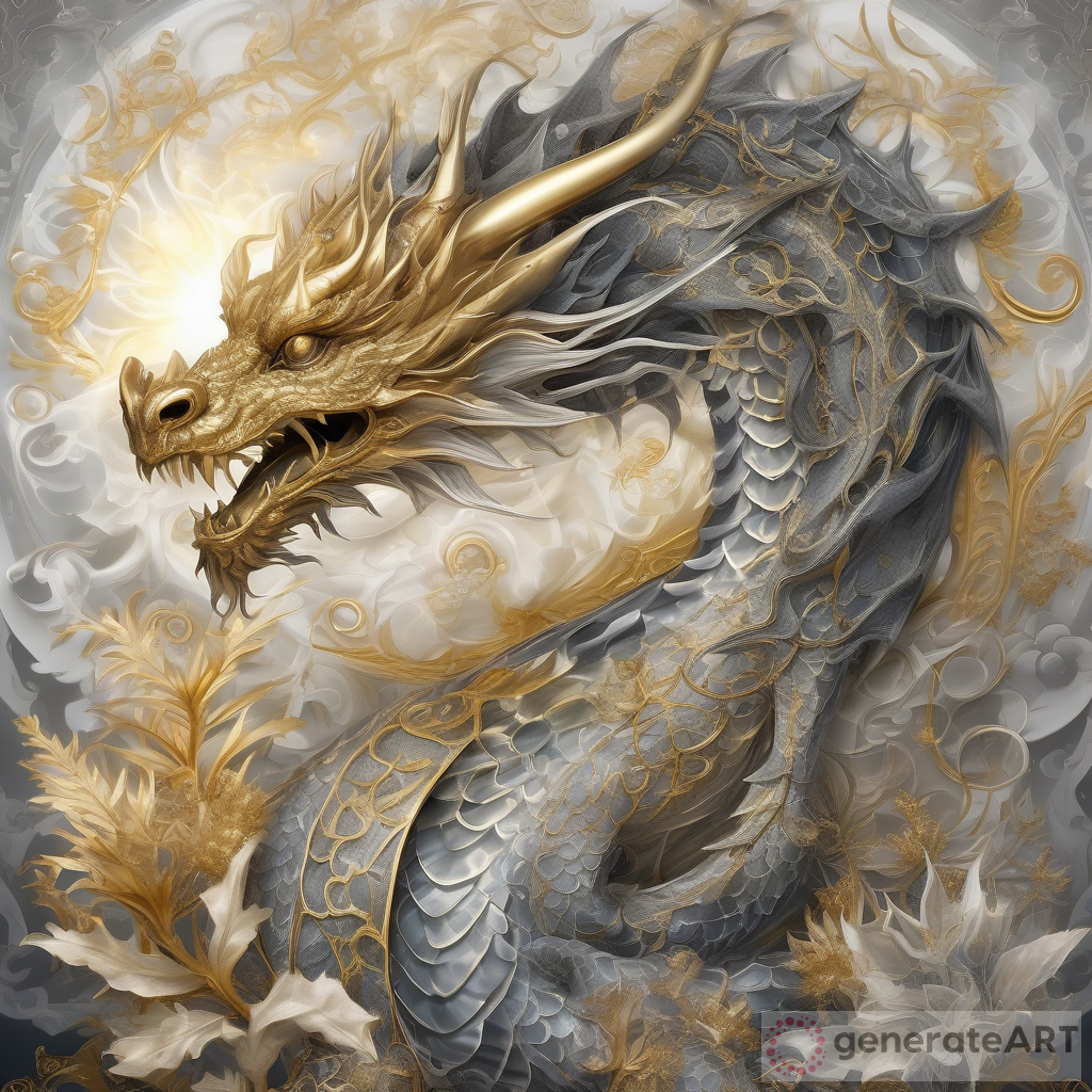 Discover the Enchantment: A Mystical Garden with Gold and Silver Smoke Dragon