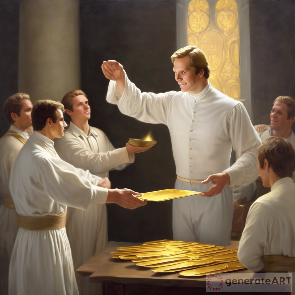 Realistic Painting of Joseph Smith Receiving the Golden Plates from Moroni