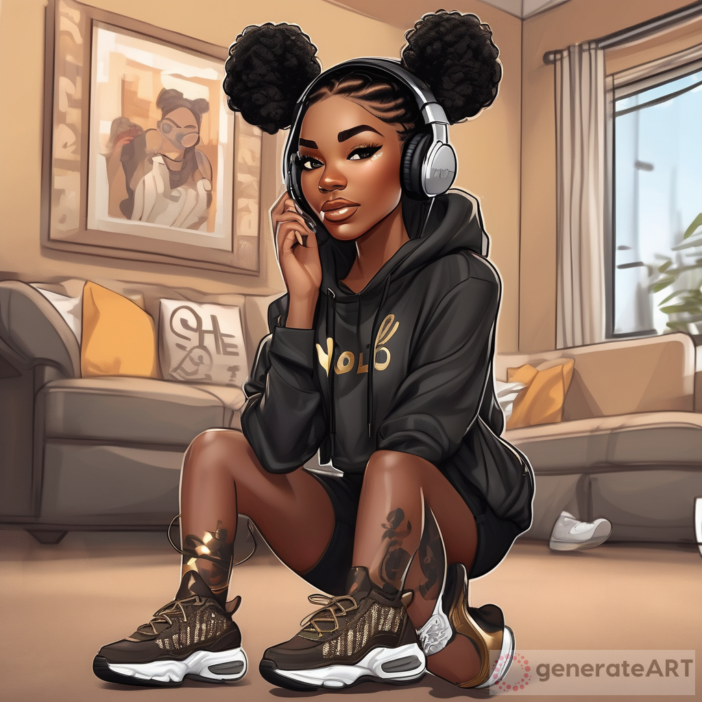 Realistic Illustration of a Beautiful African American Young Woman: Detailed and Ultra-Detailed Chibi Style Art