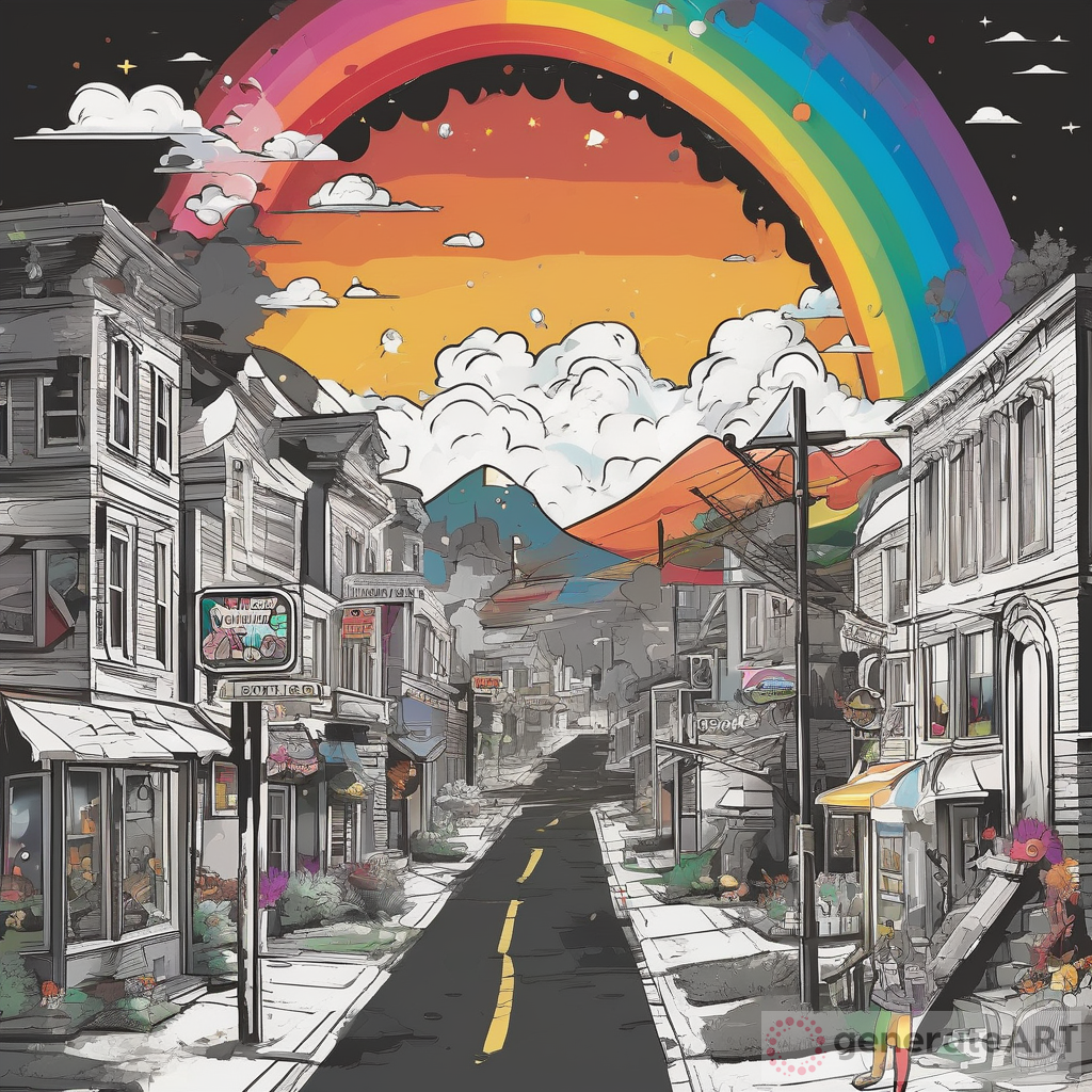 Rainbow Eclipse: A Monochrome Town Bursting in Colors