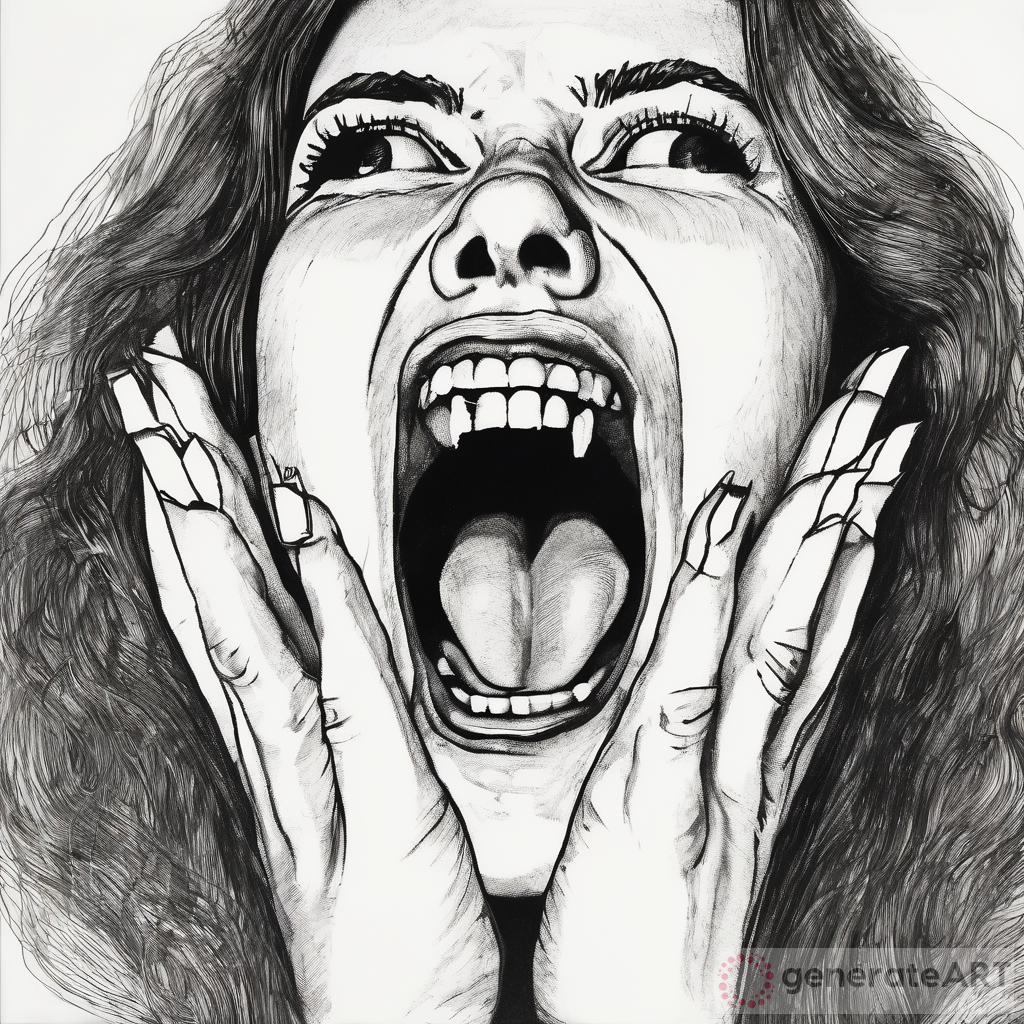 The Art of Expression: A Fineliner Drawing of a Screaming Woman