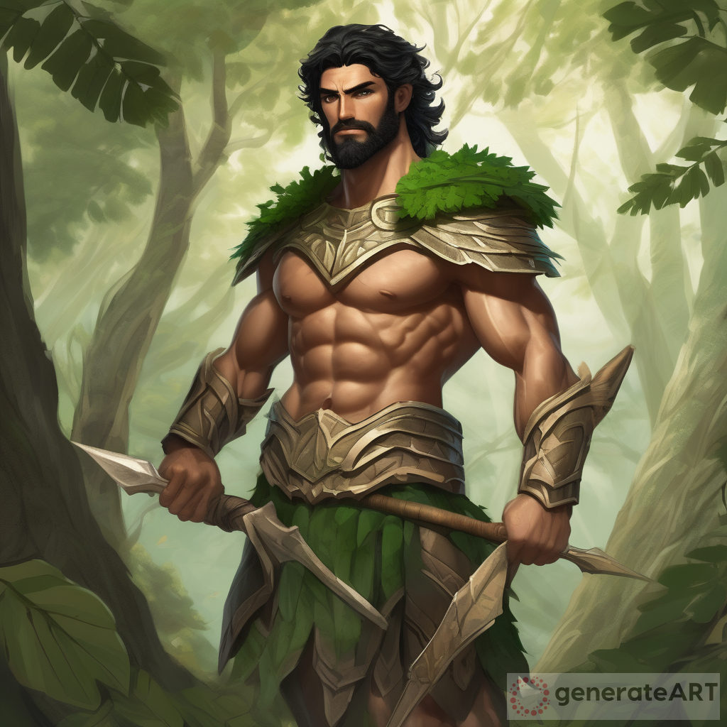 The Mythical Warrior: A Glimpse into the Muscular Greek-like God with Tree Textures