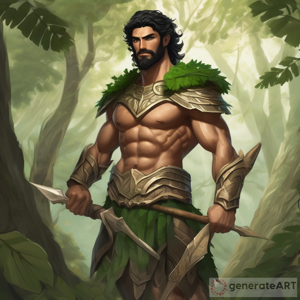 The Mythical Warrior: A Glimpse into the Muscular Greek-like God with Tree Textures | GenerateArt
