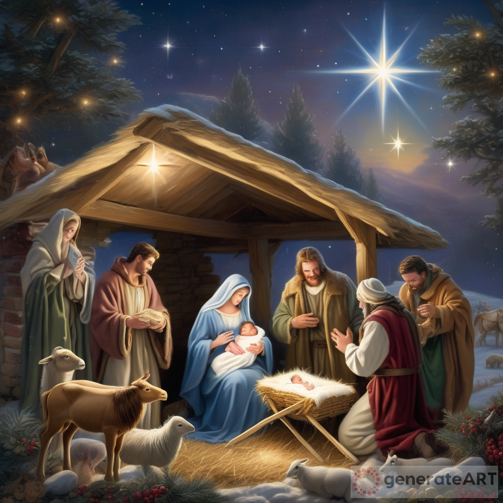 The Christmas Nativity with Mary, Joseph, Jesus, Wise Men, and Animals