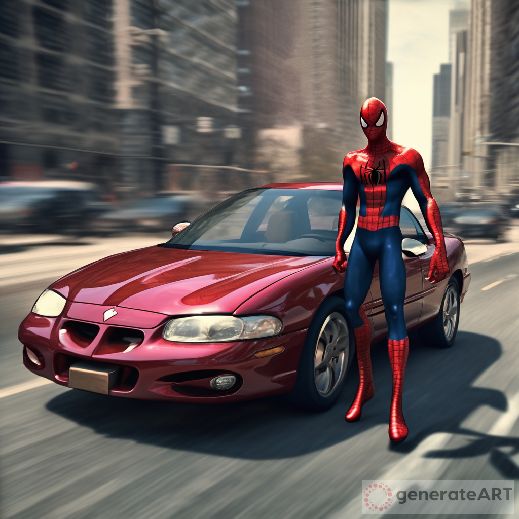 Spiderman Driving a 2002 Pontiac in Photorealistic Style