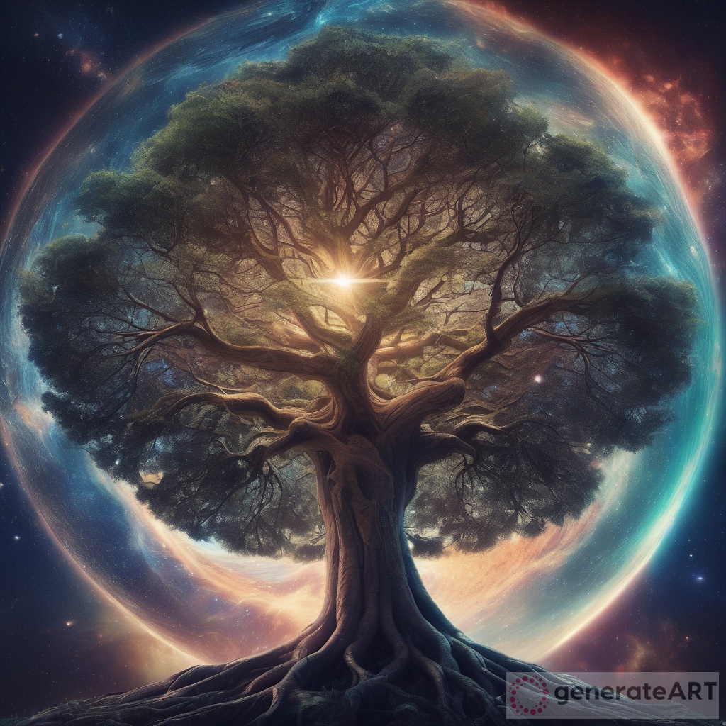 The Cosmic Tree: Earth Cradled Within Its Branches | GenerateArt