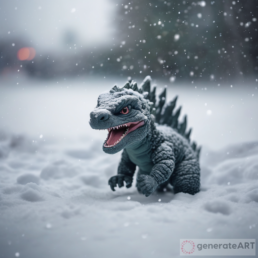 Adorable Baby Godzilla Playing in the Snow