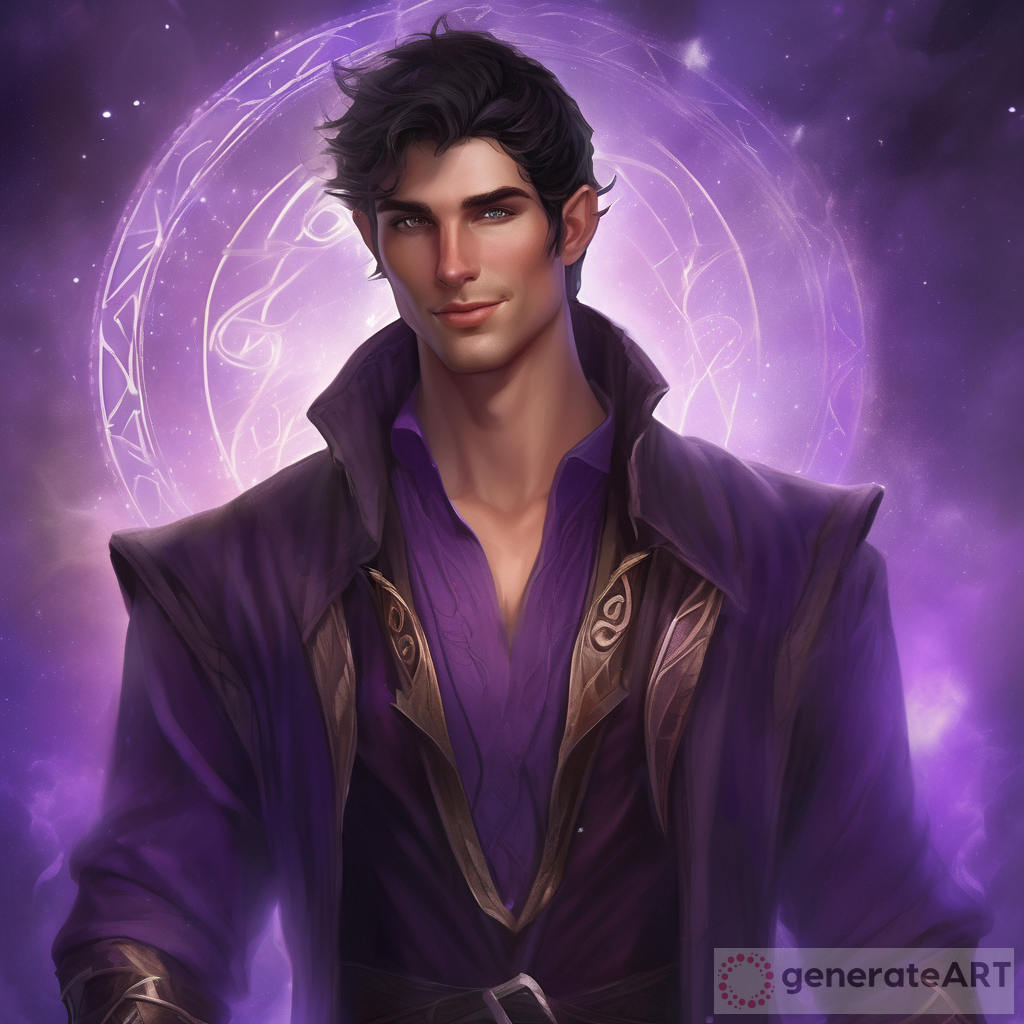 Ethereal Fantasy Concept Art: Ruggedly Handsome Young Male Half-Elf Casting Glowing Runes