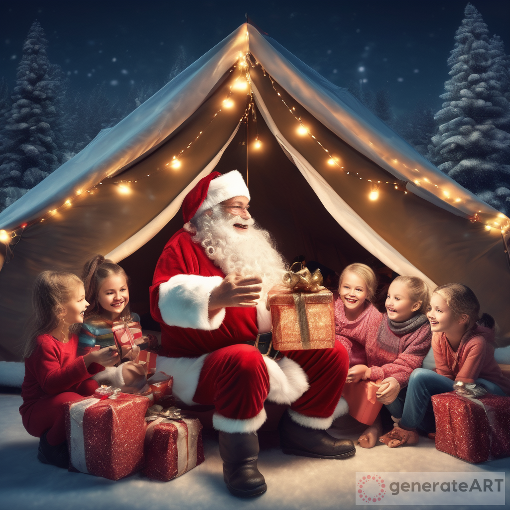 Spread Joy and Smiles with Santa Claus in a Cozy Gift-Giving Tent