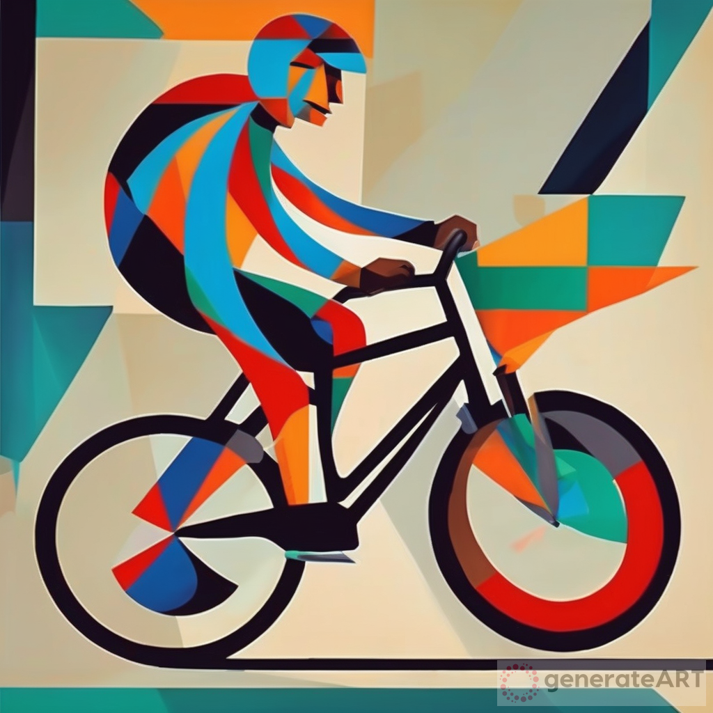 Exploring the Complex yet Minimalistic Colored Cubism Style Person Riding a Bicycle with Vivid Hues