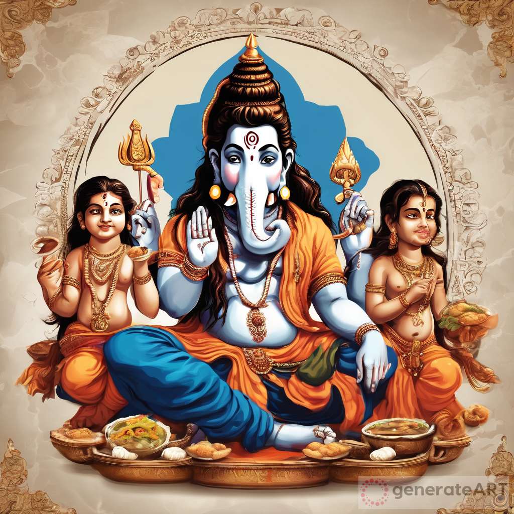 Lord Shiva Enjoying Momos with His Family: An Artistic Delight