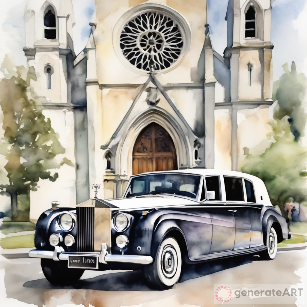 Celebrating Love: A Watercolor Portrait of a Vintage Rolls Royce Wedding Limo