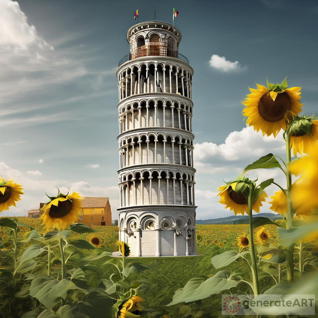 The Leaning Tower of Pisa Surrounded by Sunflowers