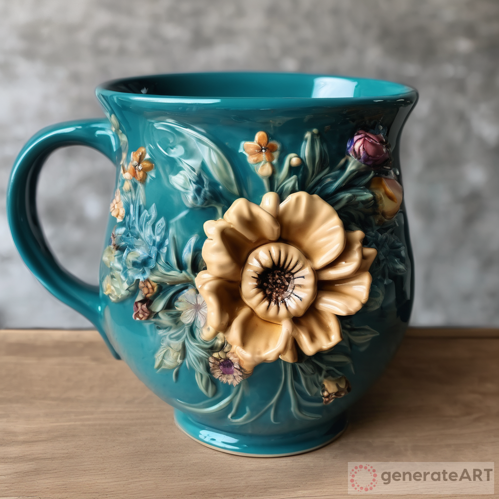 The Beauty of a Teal Blue Coffee Mug Adorned with Flowers