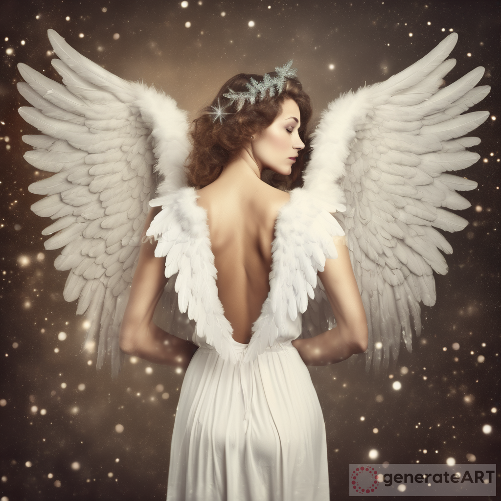 The Graceful White Woman with Vintage Angel Wings