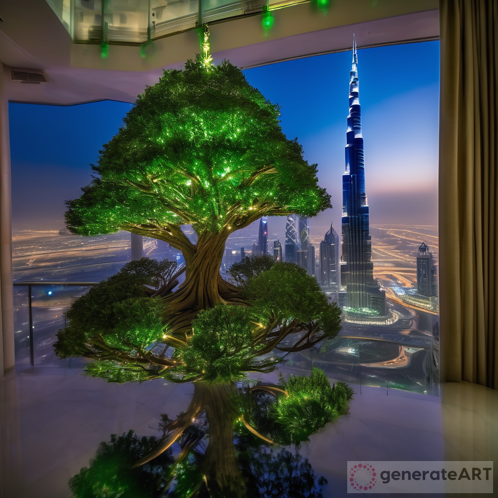 A Colossal Tree and the Dubai Skyline: A Captivating Photo