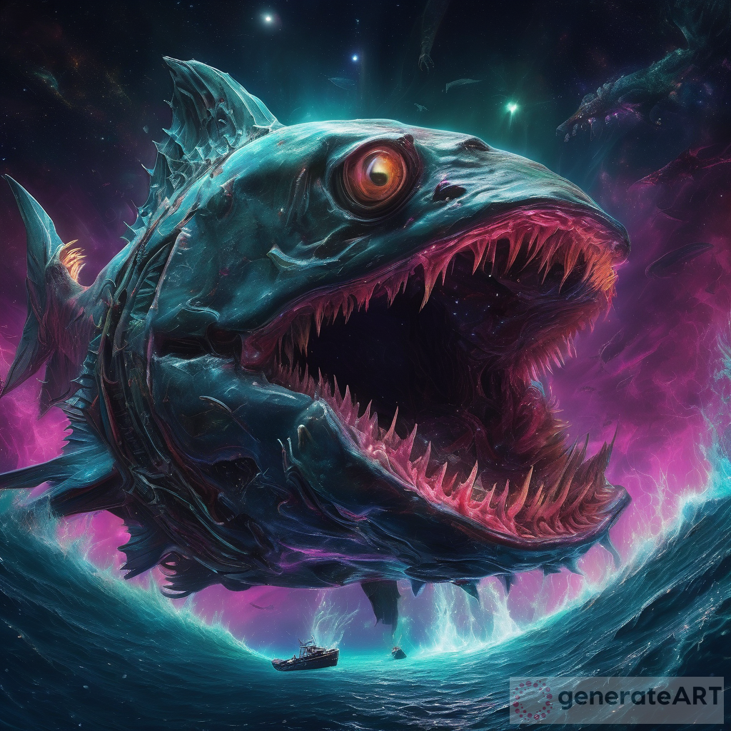 Into the Realms of Fright: Neon Plasma Angler Fish Shark Leviathan Devours Earth