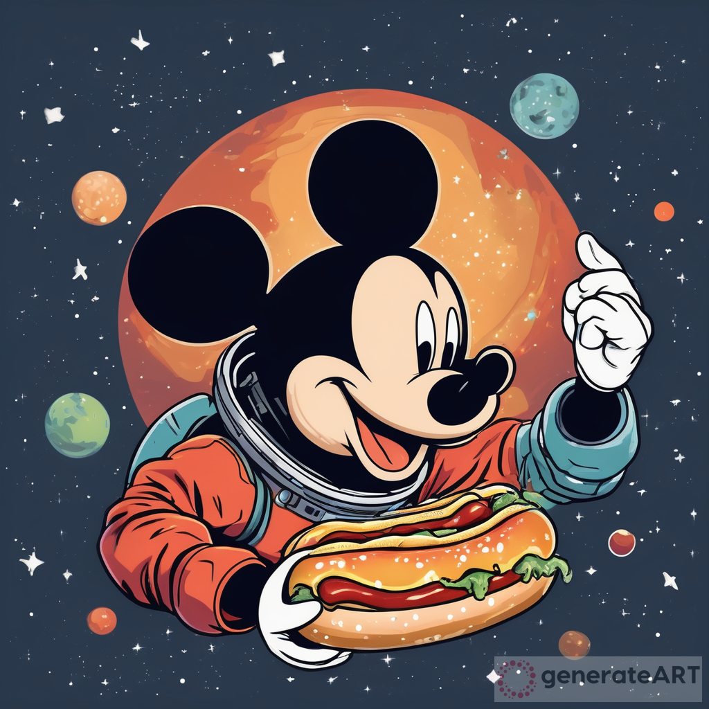 Mickey's Cosmic Adventure: Eating a Big Hot Dog in Space!