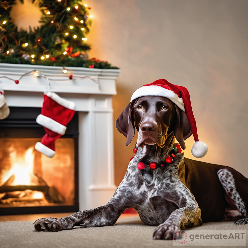 A Merry Christmas with our Furry Friend: Santa Hat and Christmas Lights on a German Shorthair Pointer