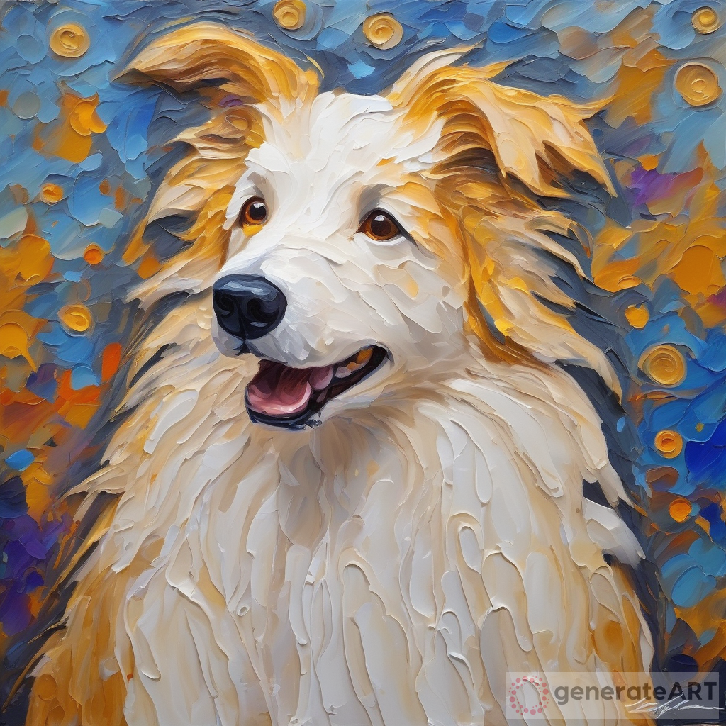Impasto Oil Painting: The Ultrafine Masterpiece of an Adorable Wheaten Color Border Collie