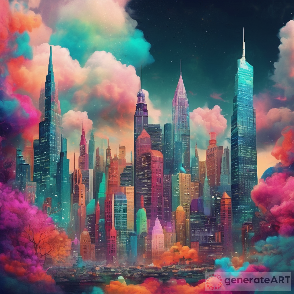 Whimsical Dreamscapes Merging with Vibrant City Skylines