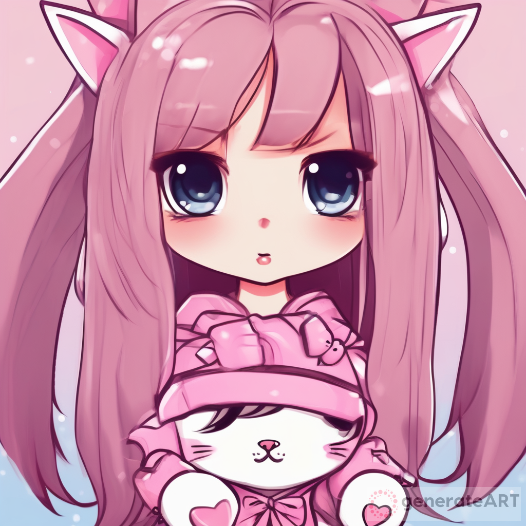 Adorable Chibi Girl with Long Hair and Pink Kitty Outfit