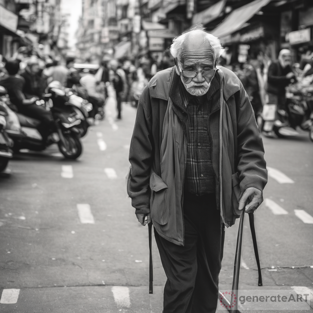 The Wise Steps: An Old Man Walking on a Busy Street