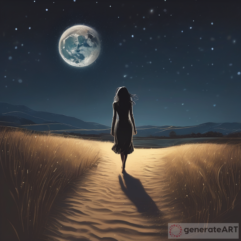 Moonlit Stroll: A Beautiful Young Lady's Nighttime Wanderings